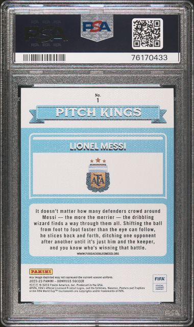 Lionel Messi 2022 Donruss FIFA World Cup Pitch Kings Soccer Card #1 Graded PSA 10-Powers Sports Memorabilia
