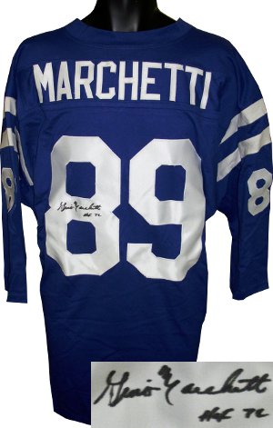 Gino Marchetti Autographed Blue TB Custom Stitched Pro Style Football Jersey HOF72 3/4 Sleeves XL- JSA Hologram-Powers Sports Memorabilia