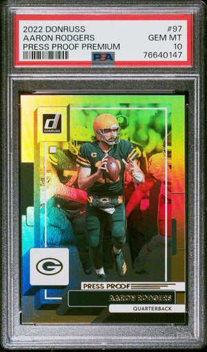 Aaron Rodgers 2022 Panini Donruss Press Proof Premium Football Card #97 Graded PSA 10-Powers Sports Memorabilia