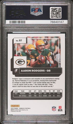 Aaron Rodgers 2022 Panini Donruss Press Proof Premium Football Card #97 Graded PSA 10-Powers Sports Memorabilia
