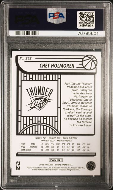 Chet Holmgren 2022 Panini Hoops Basketball Rookie Card #232 Graded PSA 10-Powers Sports Memorabilia