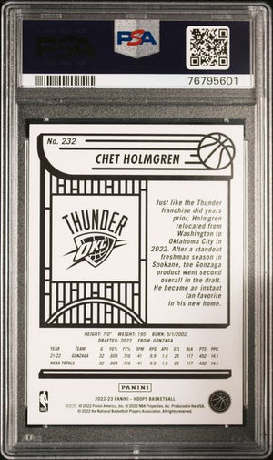 Chet Holmgren 2022 Panini Hoops Basketball Rookie Card #232 Graded PSA 10-Powers Sports Memorabilia