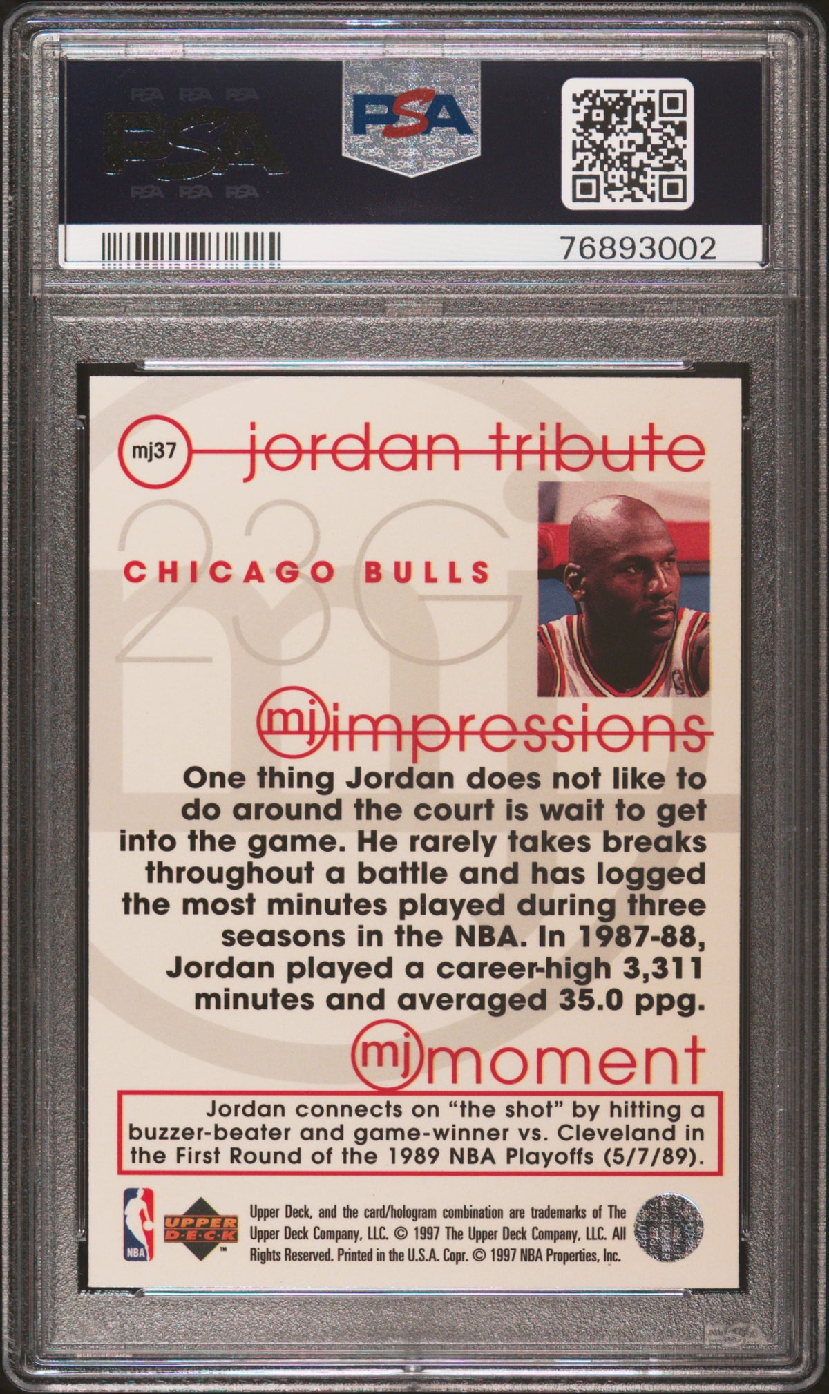 Michael Jordan 1996 UD Tribute Impressions Card #MJ37 PSA 7