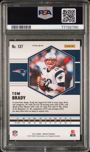 Tom Brady 2021 Mosaic Reactive Blue Football Card #137 Graded PSA 10 Cert #77132790-Powers Sports Memorabilia
