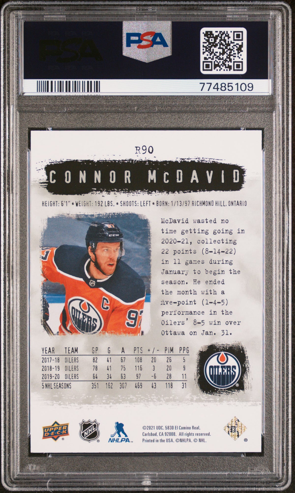 Connor McDavid 2020 SP Authentic 2000-01 Retro Hockey Card #R90 Graded PSA 10 Cert #77485109-Powers Sports Memorabilia