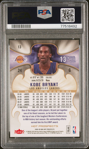 Kobe Bryant 2008 Fleer Hot Prospects Basketball Card #13 Graded PSA 10 Cert #77518492-Powers Sports Memorabilia