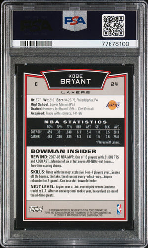 Kobe Bryant 2008 Bowman Chrome Lakers Card #24 PSA 8