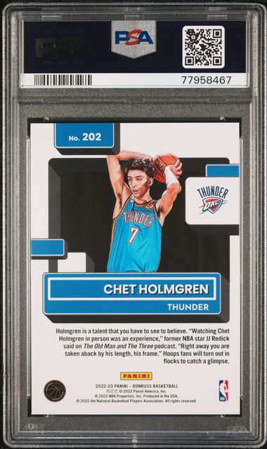 Chet Holmgren 2022 Panini Donruss Basketball Rookie Card #202 Graded PSA 10-Powers Sports Memorabilia