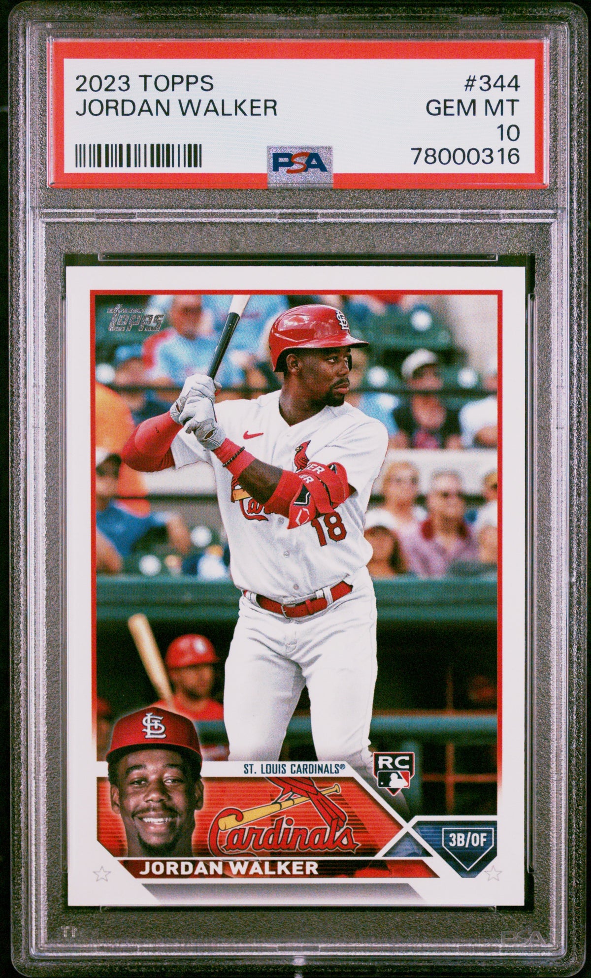 Jordan Walker 2023 Topps St. Louis Cardinals Baseball RC Rookie Card #344 Graded PSA 10 Cert #78000316-Powers Sports Memorabilia
