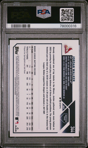 Jordan Walker 2023 Topps St. Louis Cardinals Baseball RC Rookie Card #344 Graded PSA 10 Cert #78000316-Powers Sports Memorabilia