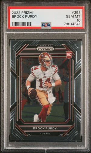 Brock Purdy 2022 Panini Prizm Rookie Football Card #353 Graded PSA 10 Cert #78014341-Powers Sports Memorabilia