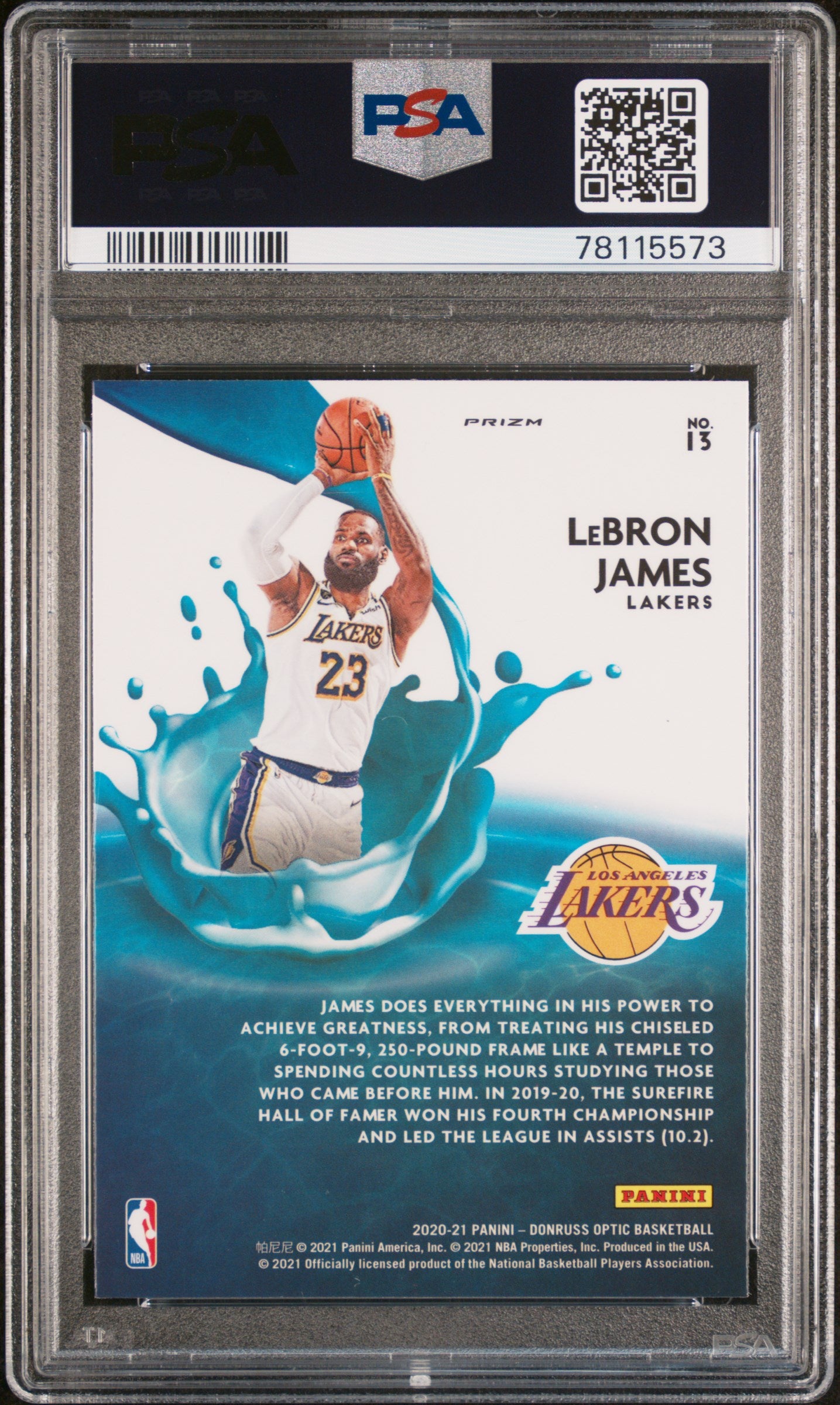 LeBron James 2020 Panini Donruss Optic Splash Purple Card #13 Graded PSA 10-Powers Sports Memorabilia