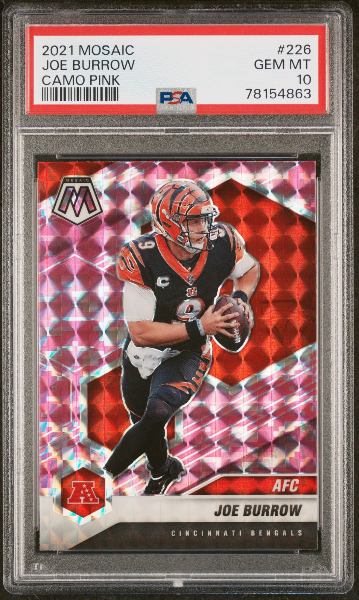 Joe Burrow 2021 Panini Mosaic Camo Pink Card #226 PSA 10