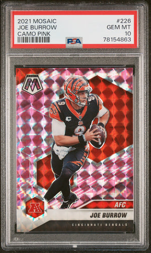 Joe Burrow 2021 Panini Mosaic Camo Pink Card #226 PSA 10