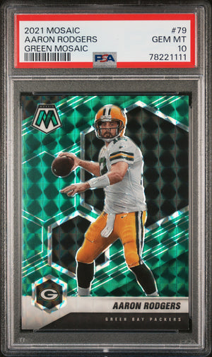 Aaron Rodgers 2021 Panini Mosaic Green Football Card #75 Graded PSA 10-Powers Sports Memorabilia