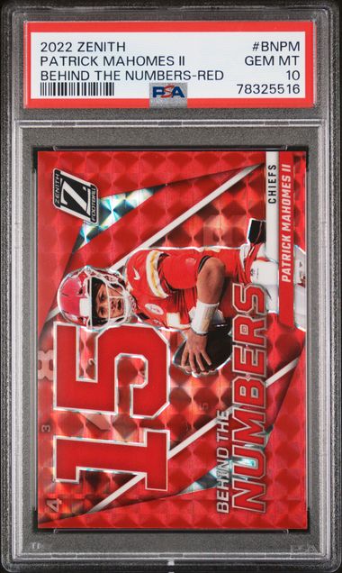 Patrick Mahomes 2022 Panini Zenith Behind the Numbers Red Card #BNPM PSA 10-Powers Sports Memorabilia