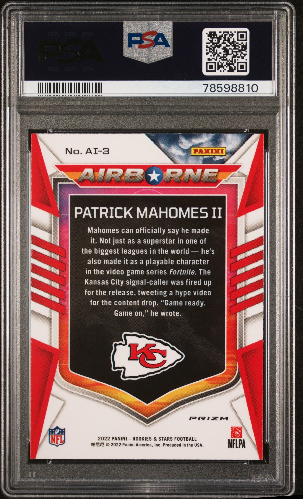 Patrick Mahomes II 2022 Panini Rookies & Stars Airborne Red Plaid Kansas City Chiefs Football Card #AI3 Graded PSA 10 Cert #78598810-Powers Sports Memorabilia