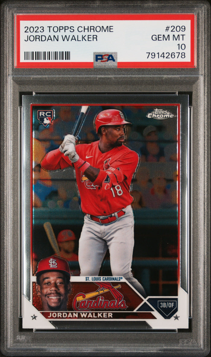 Jordan Walker 2023 Topps Chrome St. Louis Cardinals Baseball RC Rookie Card #209 Graded PSA 10 Cert #79142678-Powers Sports Memorabilia