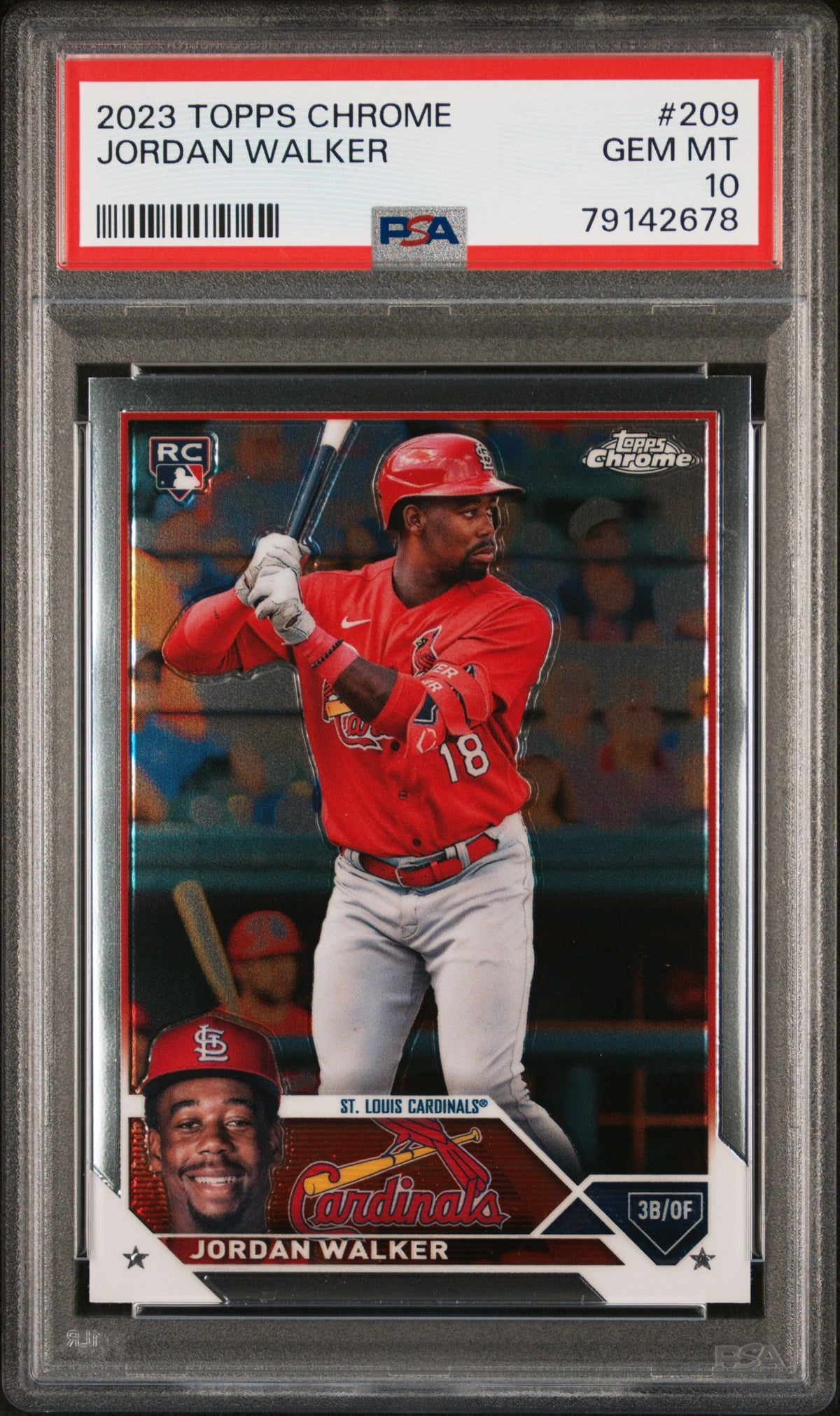 Jordan Walker 2023 Topps Chrome St. Louis Cardinals Baseball RC Rookie Card #209 Graded PSA 10 Cert #79142678-Powers Sports Memorabilia