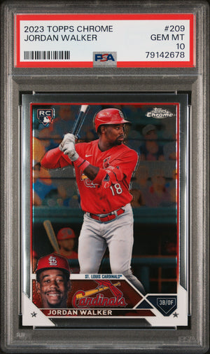 Jordan Walker 2023 Topps Chrome St. Louis Cardinals Baseball RC Rookie Card #209 Graded PSA 10 Cert #79142678-Powers Sports Memorabilia