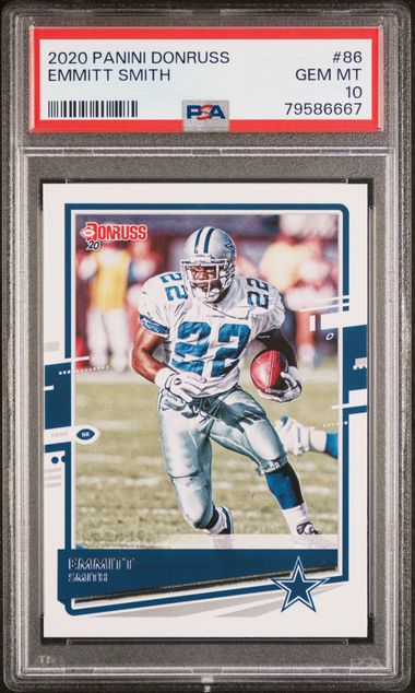 Emmitt Smith 2020 Panini Donruss Football Card #86 Graded PSA 10-Powers Sports Memorabilia