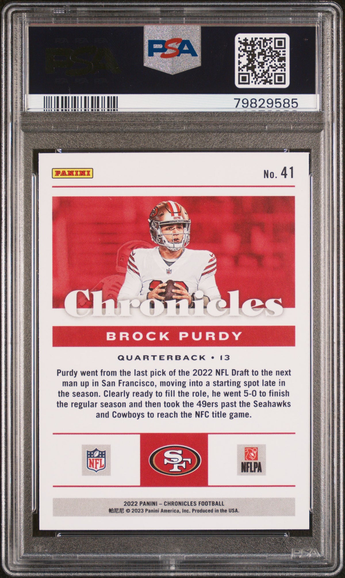 Brock Purdy 2022 Panini Chronicles Teal Rookie Card #41 PSA 10-Powers Sports Memorabilia