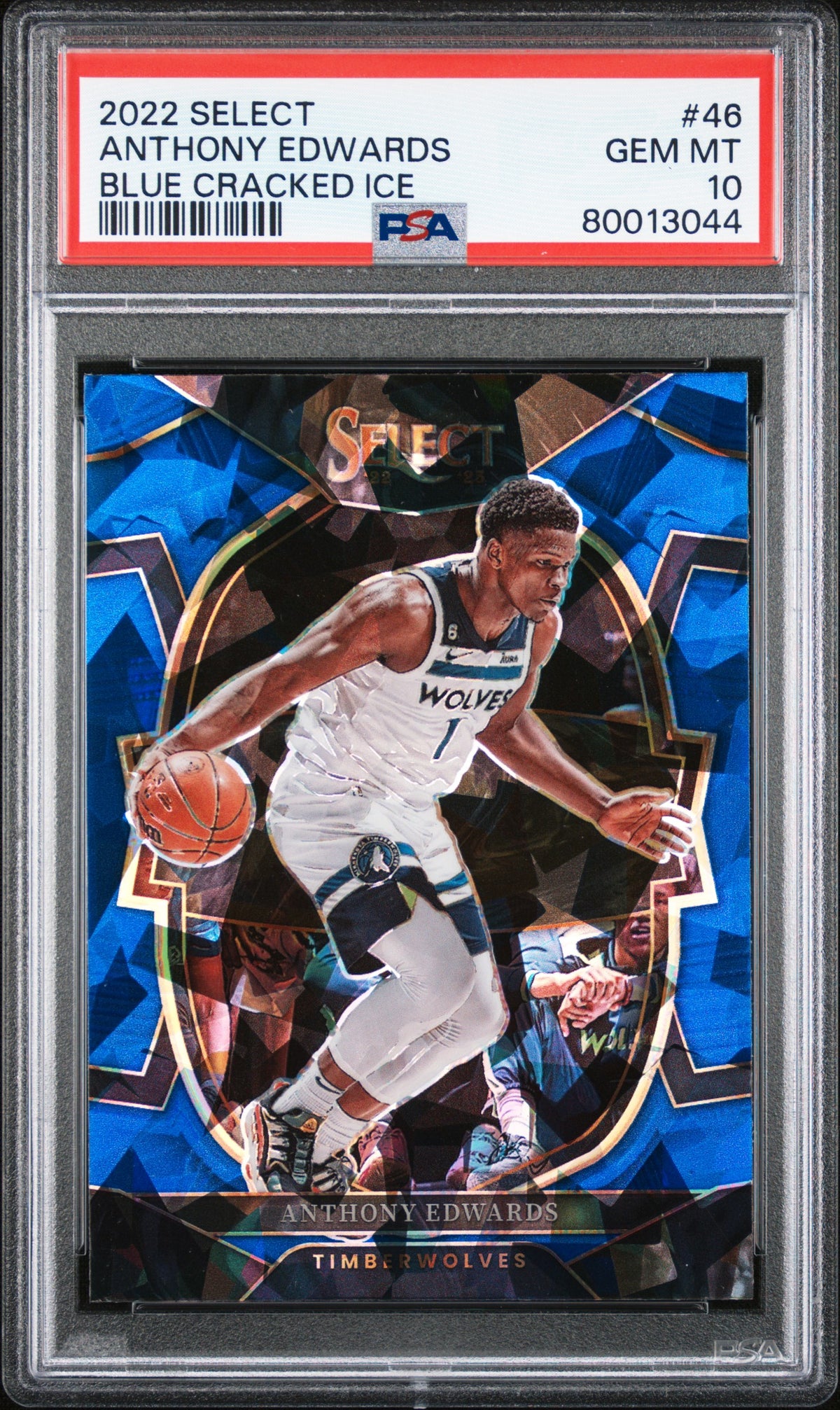 Anthony Edwards 2022 Panini Select Blue Cracked Ice Basketball Card #46 Graded PSA 10 Cert # 80013044-Powers Sports Memorabilia