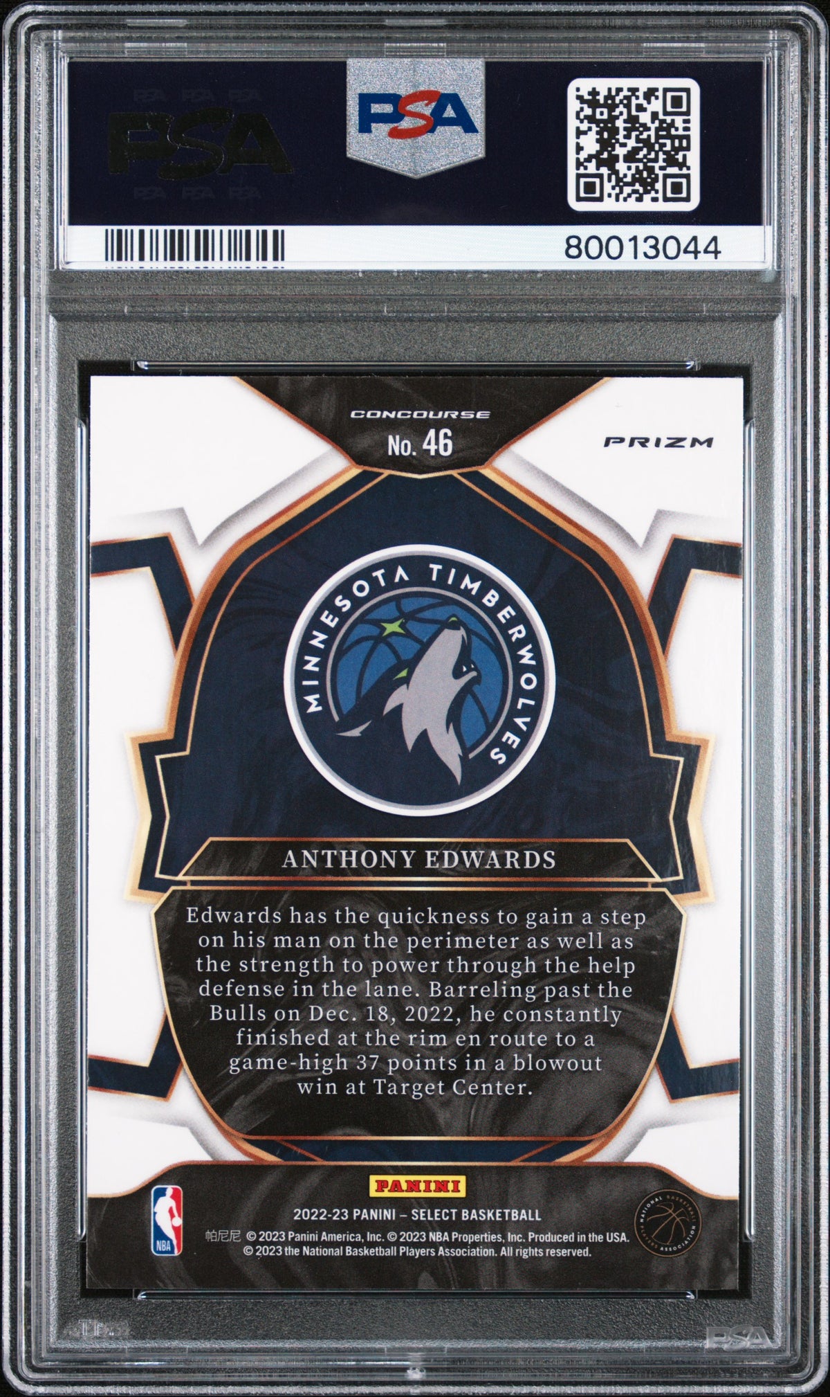 Anthony Edwards 2022 Panini Select Blue Cracked Ice Basketball Card #46 Graded PSA 10 Cert # 80013044-Powers Sports Memorabilia
