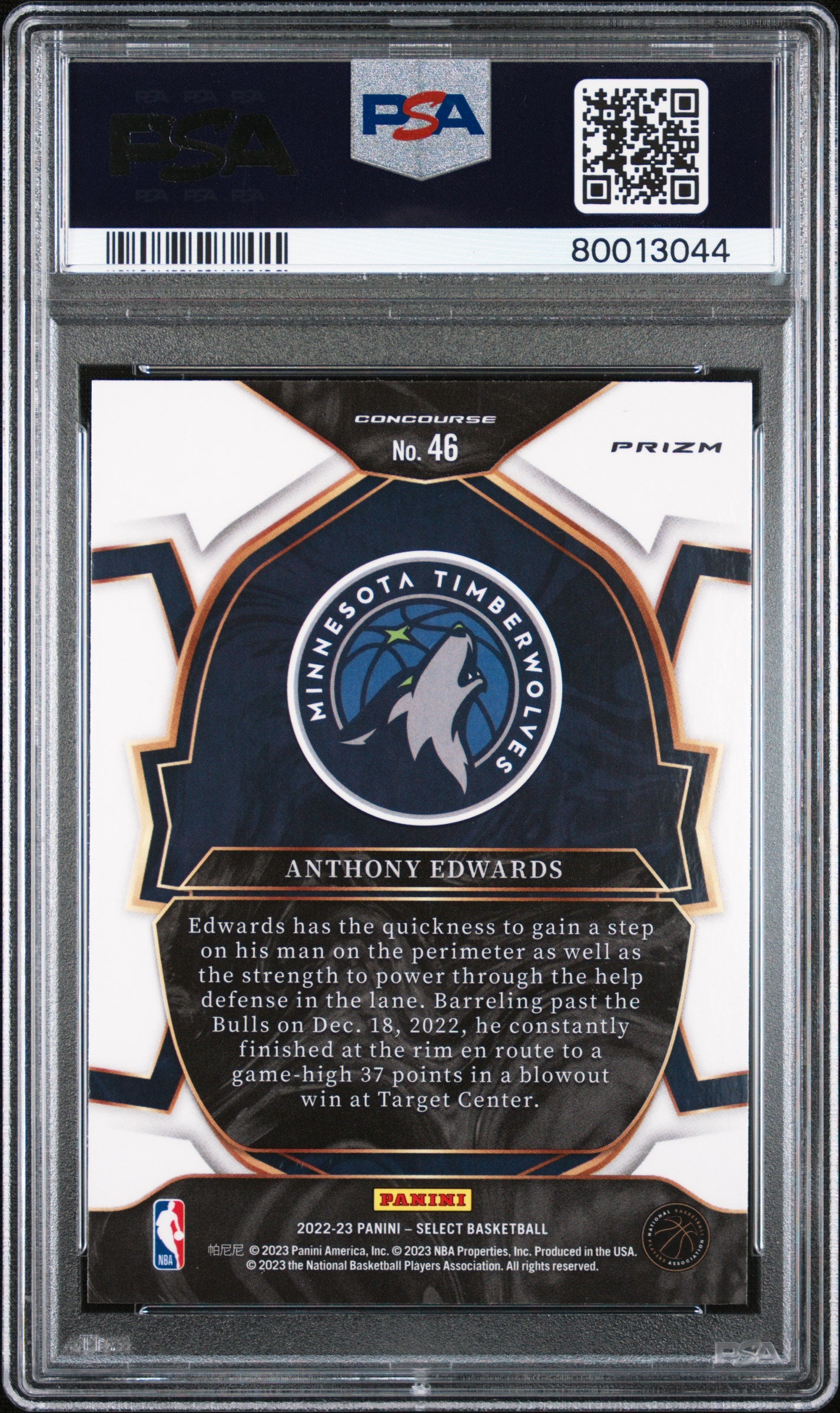 Anthony Edwards 2022 Panini Select Blue Cracked Ice Basketball Card #46 Graded PSA 10 Cert # 80013044-Powers Sports Memorabilia