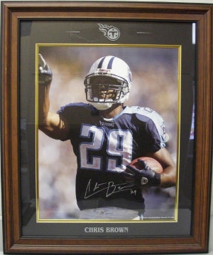 Chris Brown Autographed Tennessee Titans 16 x 20 PhotoCustom Laser Logo Framing-Powers Sports Memorabilia