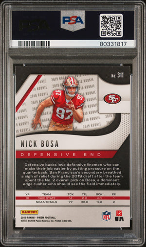 Nick Bosa 2019 Panini Prizm Football Rookie Card #311 Graded PSA 10-Powers Sports Memorabilia