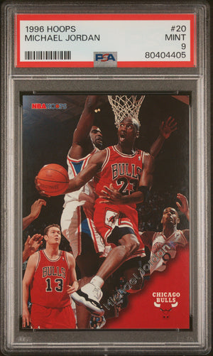 Michael Jordan 1996 NBA Hoops Chicago Bulls Basketball Card #20 Graded PSA 9 Cert #80404405-Powers Sports Memorabilia