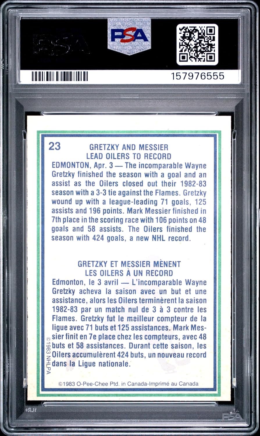 Wayne Gretzky Mark Messier 1983 O-Pee-Chee Card #23 PSA 6-Powers Sports Memorabilia