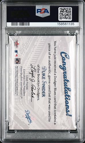 Duke Snider 2001 Fleer Greats Dodger Blues Game-Used Bat Relic Brooklyn Dodgers Baseball Card Graded PSA 9 Cert #158561135-Powers Sports Memorabilia