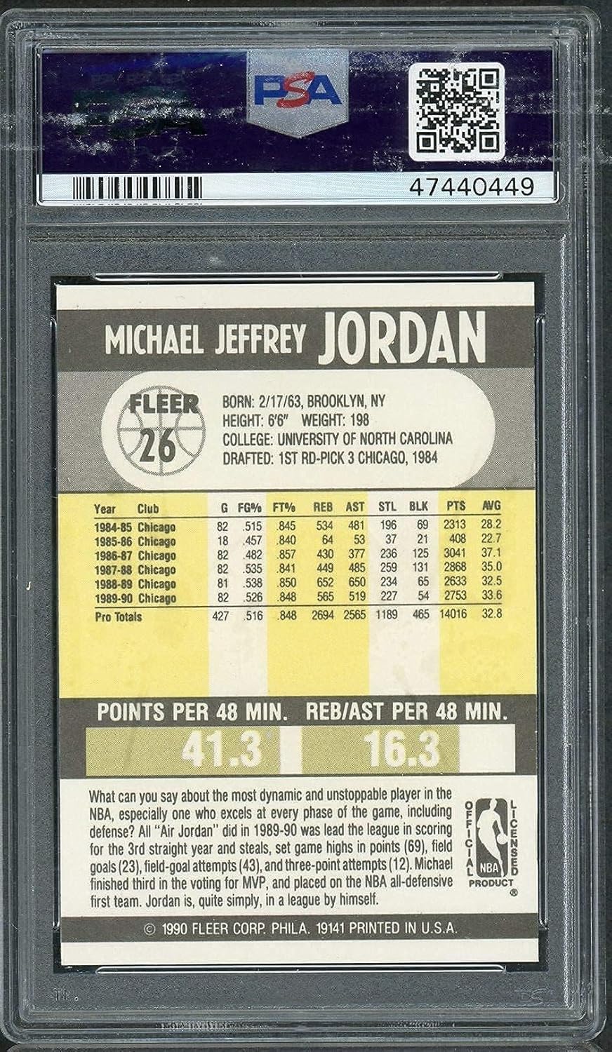 Michael Jordan 1990 Fleer Basketball Card #26 Graded PSA 9-Powers Sports Memorabilia