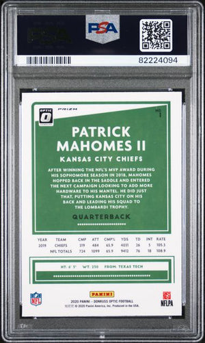 Patrick Mahomes II 2020 Panini Donruss Optic Holo Card #1 PSA 10