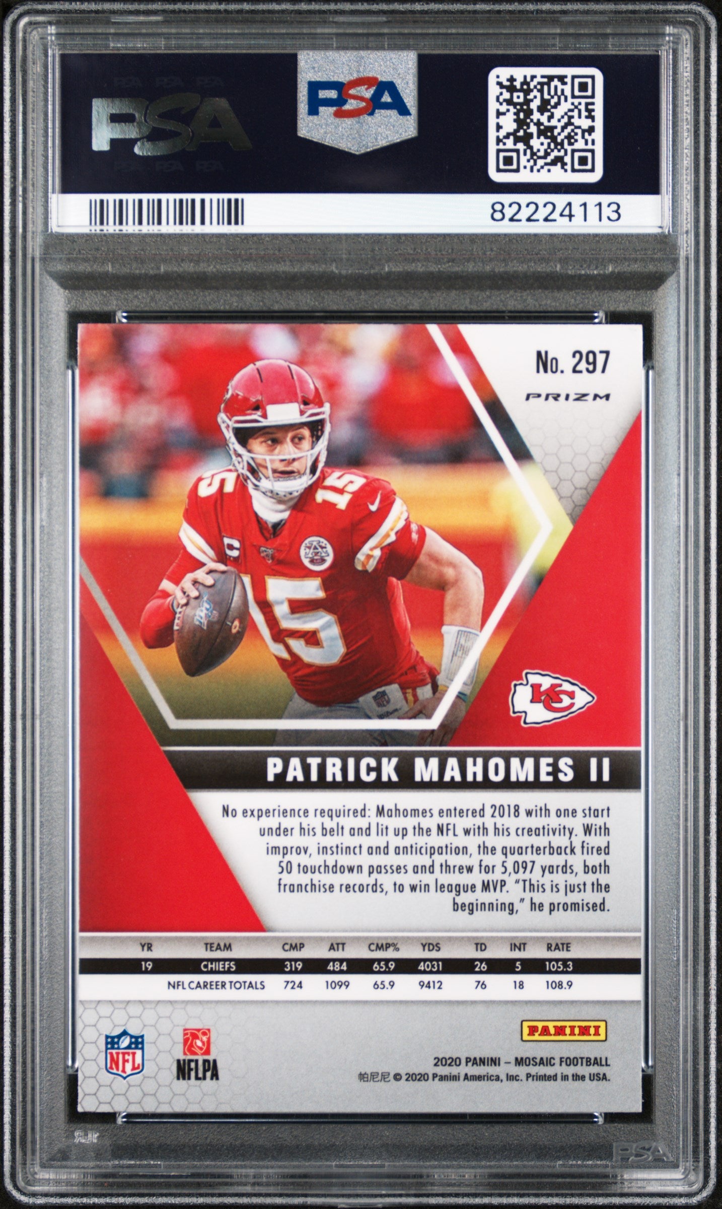 Patrick Mahomes 2020 Panini Mosaic Silver Prizm Card #297 Graded PSA 10