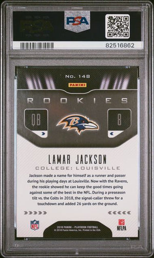 Lamar Jackson 2018 Panini Playbook Football Rookie Card #148 Graded PSA 9-Powers Sports Memorabilia