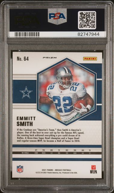 Emmitt Smith 2021 Panini Silver Mosaic Football Card #64 Graded PSA 10-Powers Sports Memorabilia