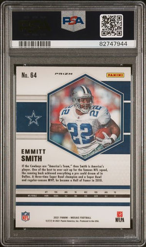 Emmitt Smith 2021 Panini Silver Mosaic Football Card #64 Graded PSA 10-Powers Sports Memorabilia