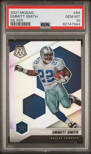 Emmitt Smith 2021 Panini Silver Mosaic Football Card #64 Graded PSA 10-Powers Sports Memorabilia