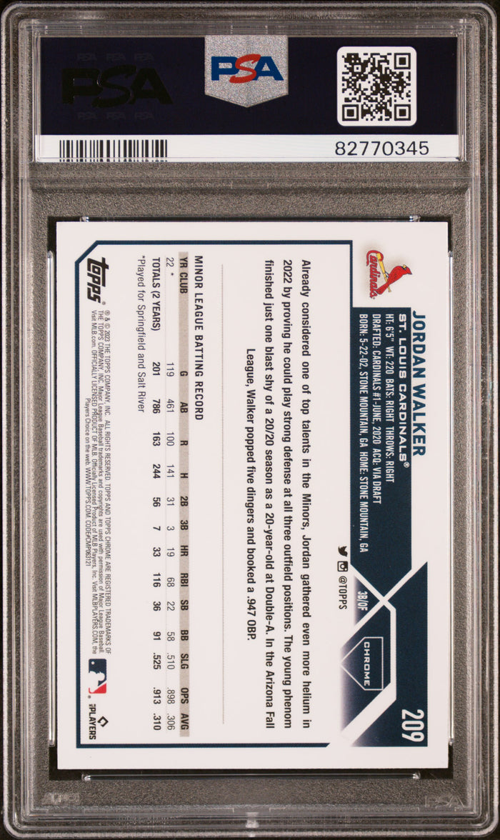 Jordan Walker 2023 Topps Chrome Sepia St. Louis Cardinals Baseball RC Rookie Card #209 Graded PSA 10 Cert #82770345-Powers Sports Memorabilia