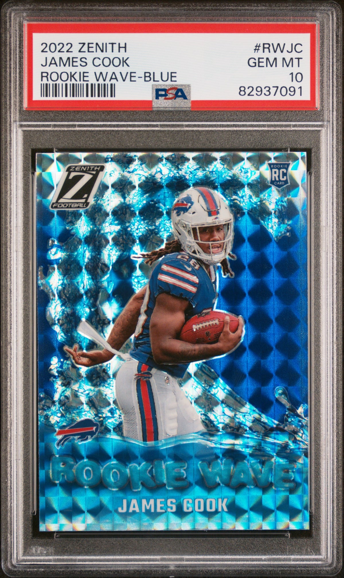 James Cook 2022 Zenith Rookie Wave Blue Football Rookie Card #RWJC Graded PSA 10 Cert #82937091-Powers Sports Memorabilia
