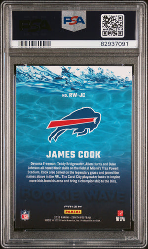 James Cook 2022 Zenith Rookie Wave Blue Football Rookie Card #RWJC Graded PSA 10 Cert #82937091-Powers Sports Memorabilia