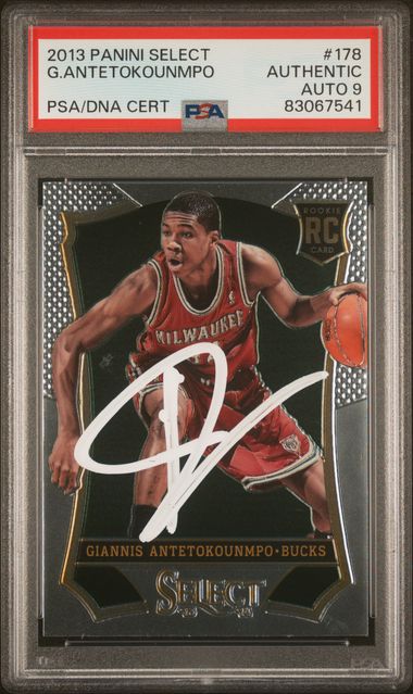 Giannis Antetokounmpo 2013 Panini Select Signed Rookie Card #178 Auto PSA 9-Powers Sports Memorabilia