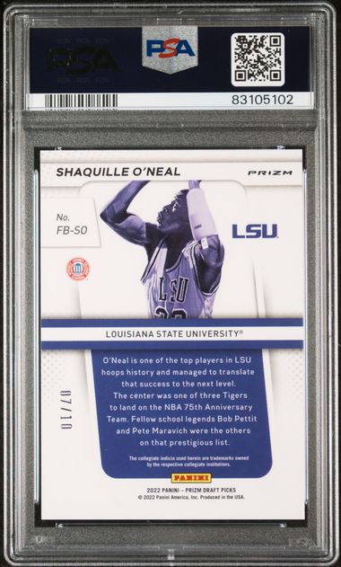 Shaquille O'Neal 2022 Panini Prizm Gold Prizm Signed Card #FBSO Auto PSA 9 7/10-Powers Sports Memorabilia