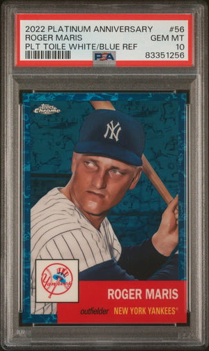 Roger Maris 2022 Topps Chrome White/Blue Refractor Baseball Card #56 Graded PSA 10 115/199-Powers Sports Memorabilia
