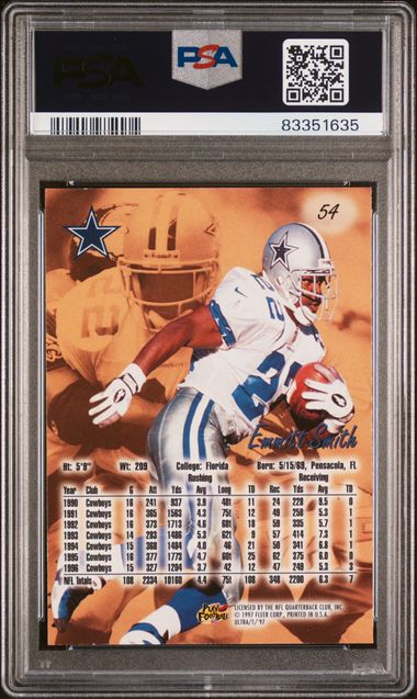 Emmitt Smith 1997 Fleer Ultra Football Card #54 Graded PSA 10-Powers Sports Memorabilia