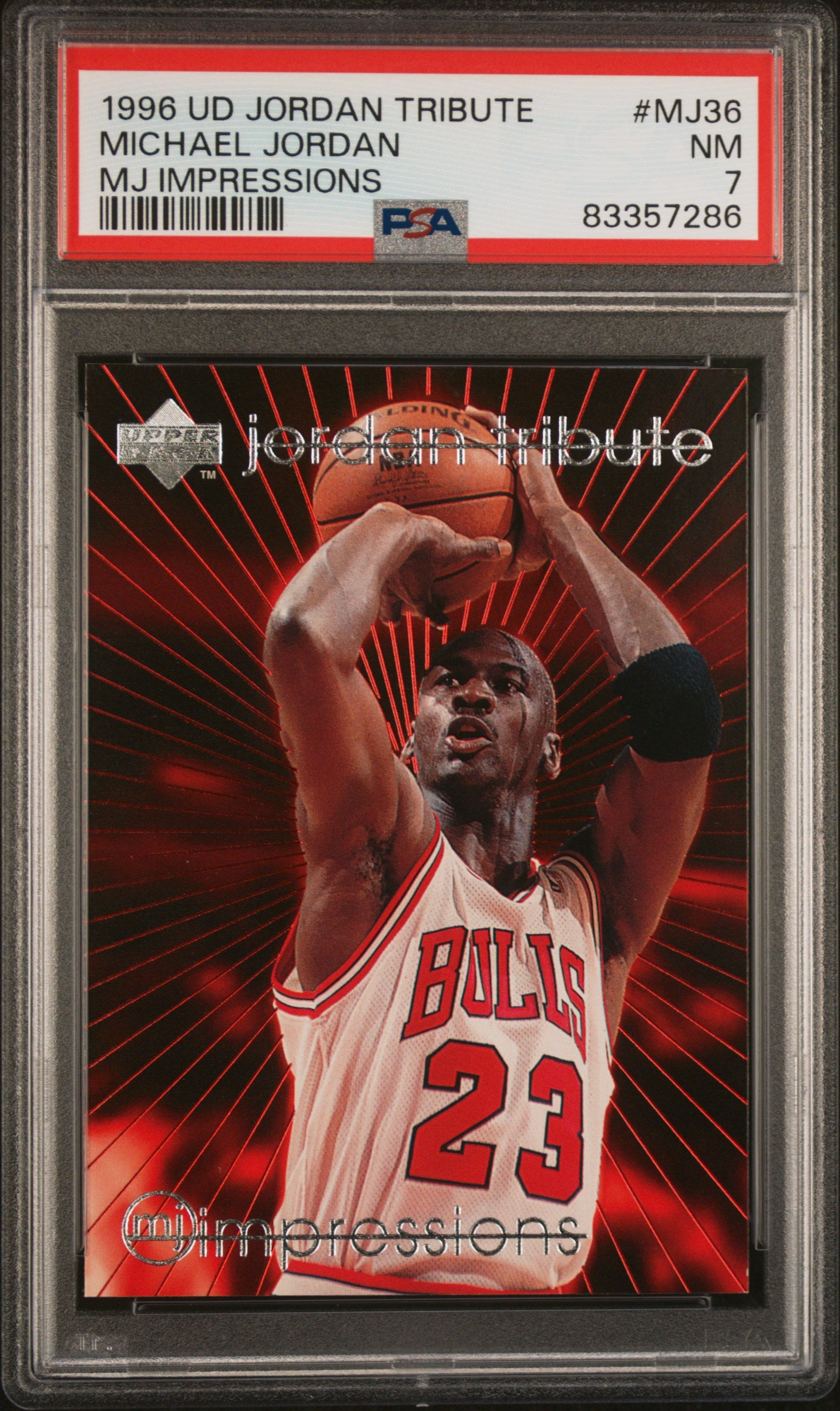 Michael Jordan 1996 Upper Deck MJ Tribute Card #MJ36 PSA 7-Powers Sports Memorabilia