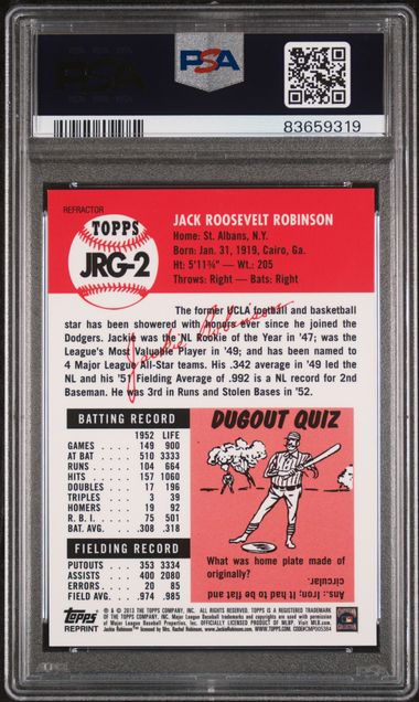 Jackie Robinson 2013 Topps Chrome Gold Refractor Baseball Card #JRG-2 PSA 9-Powers Sports Memorabilia